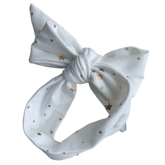 Bowtiful Belles Headwrap Bow White Gold Stars O/S Adjustable - Picture 2 of 3